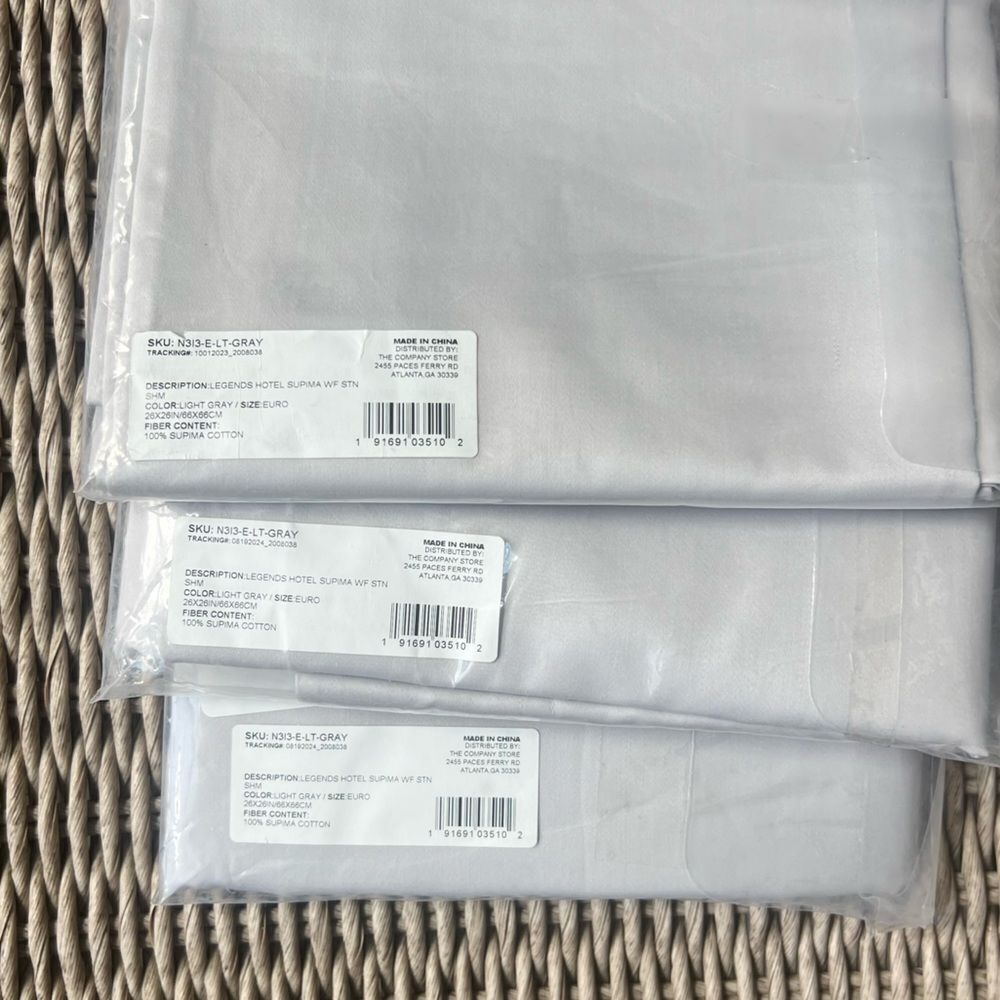 New Lot x4 Euro Shams, Company Store Legends Hotel 100% Supima Cotton Light Gray - Picture 8 of 8